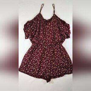 Floral Burgundy Feminine Women's Romper Size Medium